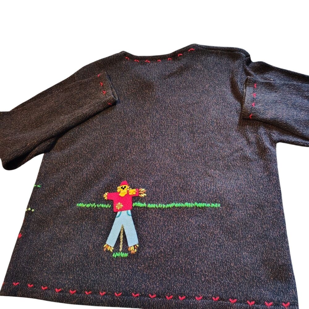 Vtg 90s Susan Bristol Farmcore Knit Cardigan M Sweater Cow Garden Cottagecore - Picture 2 of 11